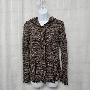 BCBGMaxAzria Cardigan Sweater Hooded Brown Fairy Grunge Cottage S